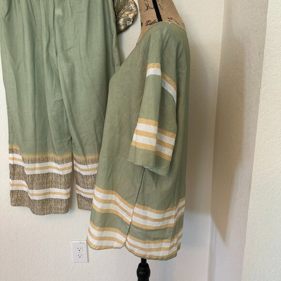 NWOT -Sage Green Linen Blend 2-Piece Set – Wide-Leg Pants & Tunic Top - Picture 4 of 5